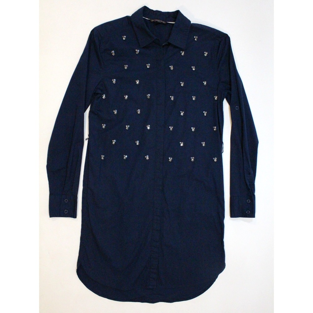Victoria's Secret Pajama Top Womens SZ 2 Blue Long Sleeve Sleepwear RhineStone